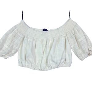 Forever 21 Blouse Womens Medium Cream Off Shoulder Crop Top 100% cotton